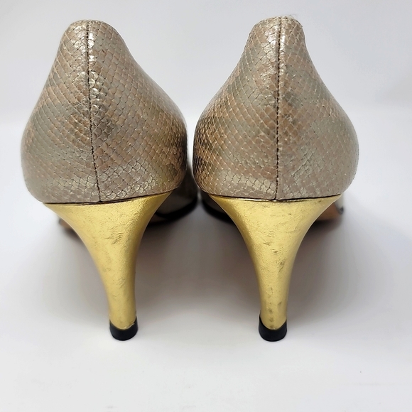 ♡ ESCADA Python Design Kitten Heels | Retro Point Toe Leather Italian Dress - Picture 3 of 12